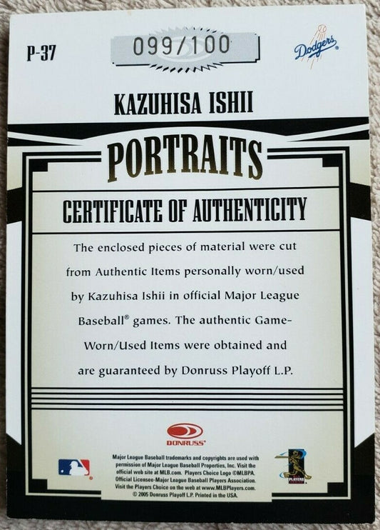 KAZUHISA ISHII 2005 Donruss Prime Patches Quad Game Used Bat Hat Jersey SP #/100