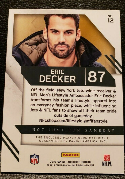 ERIC DECKER 2016 Panini Absolute NFL Men's Lifestyle Player-Worn NY Jets T-Shirt