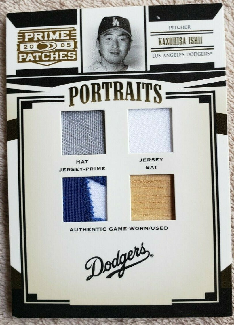 KAZUHISA ISHII 2005 Donruss Prime Patches Quad Game Used Bat Hat Jersey SP #/100
