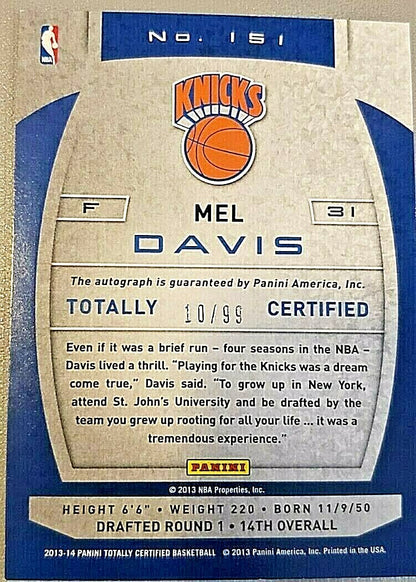 MEL DAVIS 2013-14 Panini Totally Certified Red Signatures AUTO SP #/99 NY Knicks