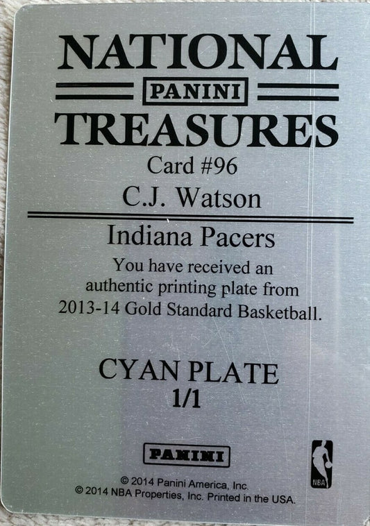 C.J. WATSON 2013-14 Panini Gold Standard Cyan PRINTING PLATE #1/1 Nets Pacers CJ