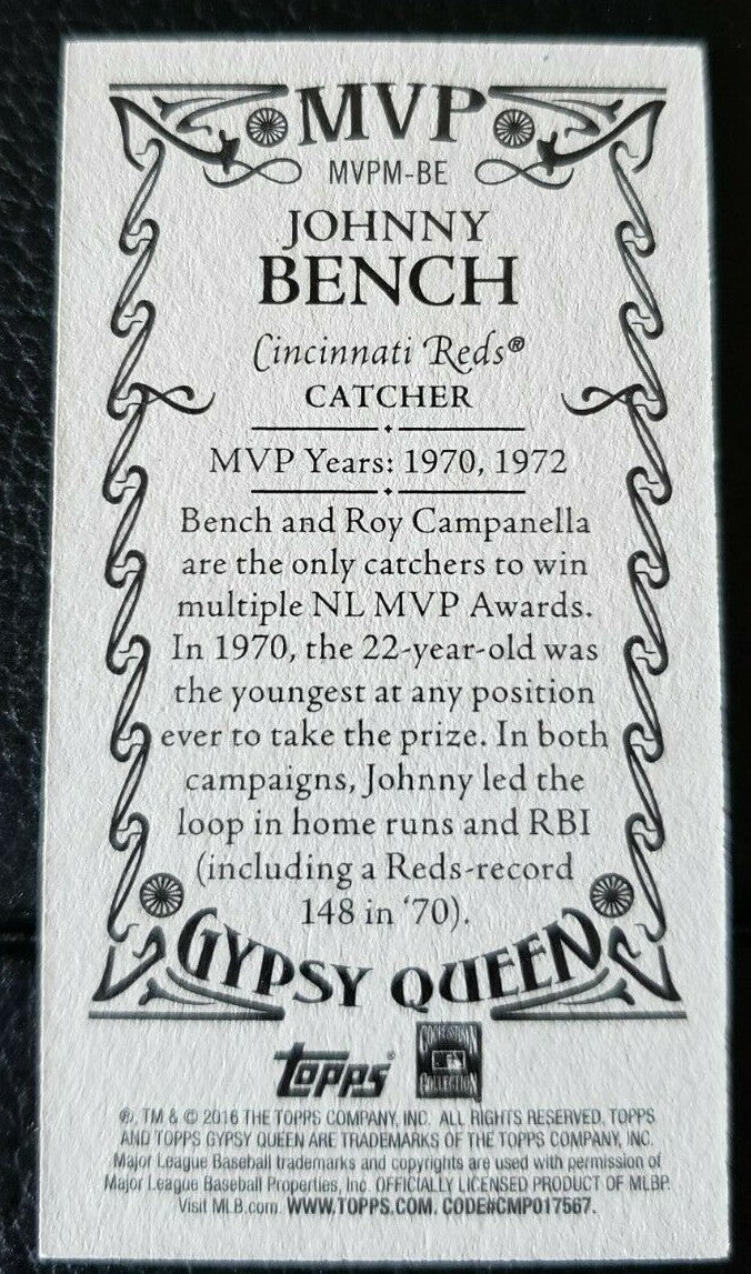 JOHNNY BENCH 2016 Topps Gypsy Queen MLB MVP Mini Yellow Red SP Cincinnati Reds