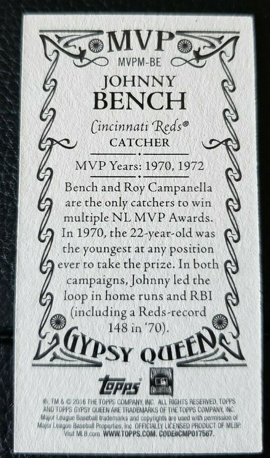 JOHNNY BENCH 2016 Topps Gypsy Queen MLB MVP Mini Yellow Red SP Cincinnati Reds