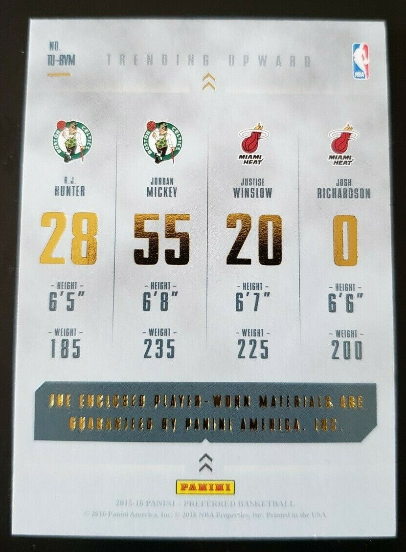 Justice WINSLOW Josh RICHARDSON RJ HUNTER 2015-16 Preferred QUAD Jersey Booklet