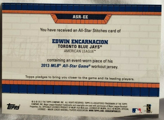 EDWIN ENCARNACION 2013 Topps All-Star Game Stitches Worn Used Workout Jersey SP