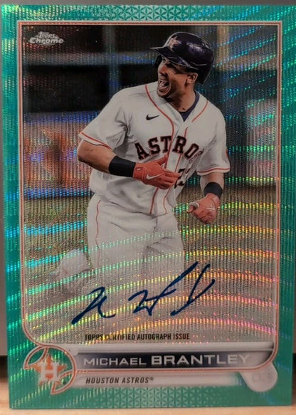 MICHAEL BRANTLEY 2022 Topps Chrome Veteran AUTO Aqua Wave Refractor #/199 Astros