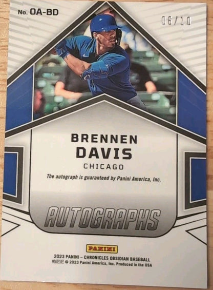 BRENNEN DAVIS 2023 Panini Chronicles Obsidian RC AUTO Yellow Electric Etch #6/10