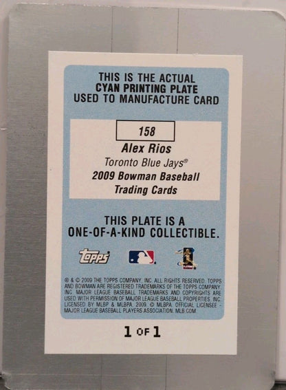 ðµ ALEX RIOS 2009 Topps Bowman PRINTING PLATE SP 1/1 Blue Jays White Sox Rangers