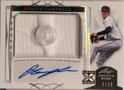 JUSTIN CAMPBELL 2022 Leaf Trinity RC DUAL AUTO Jersey BUTTON PATCH /10 Guardians