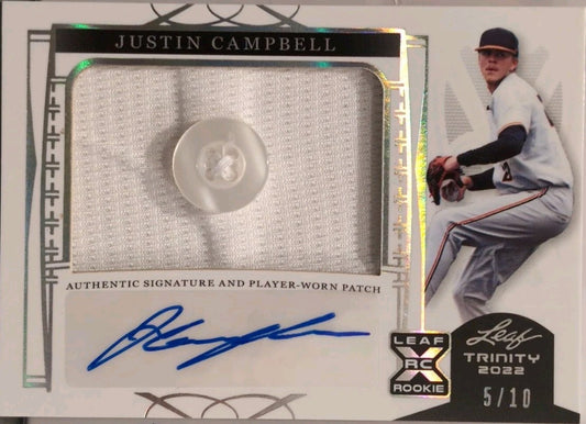JUSTIN CAMPBELL 2022 Leaf Trinity RC DUAL AUTO Jersey BUTTON PATCH /10 Guardians