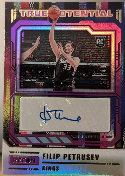 FILIP PETRUSEV 2023-24 Panini Recon True Potential AUTO Purple #/49 Kings 76ers