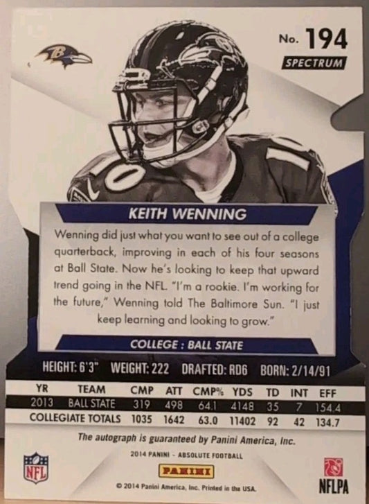 KEITH WENNING 2014 Panini Absolute Spectrum RC Die-Cut AUTO Black SP #5/5 Ravens