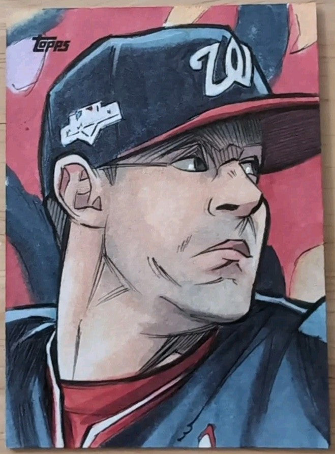 MAX SCHERZER 2021 Topps Sketch Card Brad Hudson AUTO #1/1 Nationals Ryne Harper