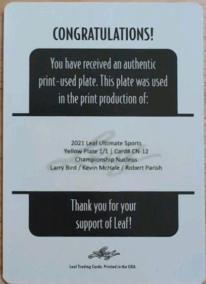 Larry BIRD Kevin McHALE Robert PARISH 2021 Leaf PRINTING PLATE SP 1/1 of Celtics