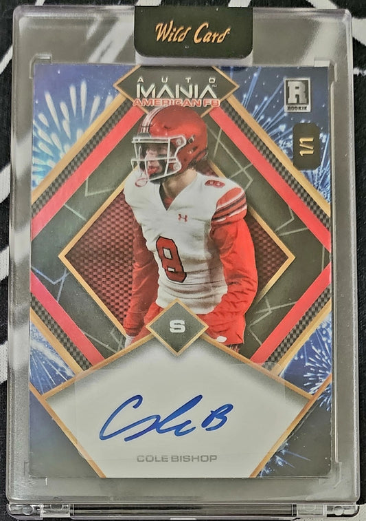 COLE BISHOP 2024 Wild Card Mania American FB RC AUTO Fireworks SP 1/1 Bills Utah