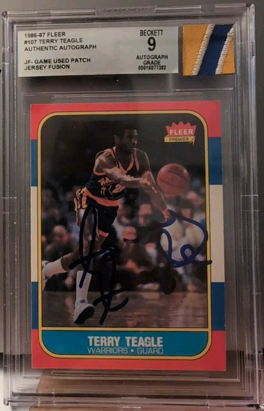 TERRY TEAGLE 2024 Jersey Fusion JF 1986-87 Fleer BGS AUTO PATCH Warriors Lakers