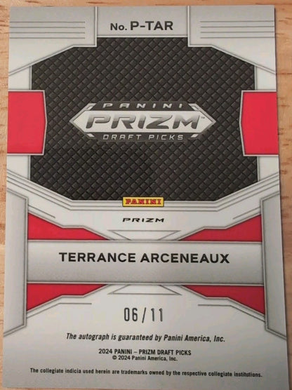 TERRANCE ARCENEAUX 2024-25 Panini Prizm Draft Picks AUTO Red Shimmer FOTL SP /11