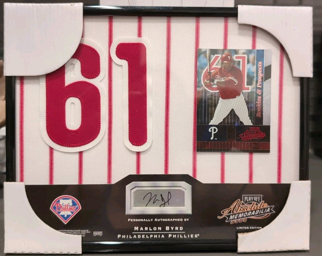 MARLON BYRD 2002 Absolute Signing Bonus RC AUTO JERSEY NUMBER PATCH /61 Phillies