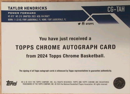TAYLOR HENDRICKS 2023-2024 Topps Chrome Basketball Rookie RC AUTO SP Utah Jazz