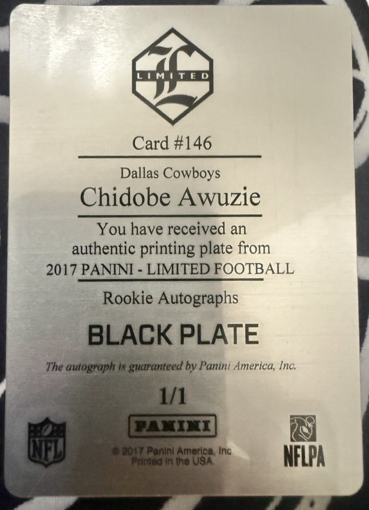 CHIDOBE AWUZIE 2017 Panini Limited RC AUTO PRINTING PLATE SP #1/1 Cowboys Titans