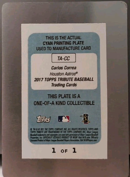 CARLOS CORREA 2017 Topps Tribute AUTO PRINTING PLATE SP 1/1 Houston Astros Twins