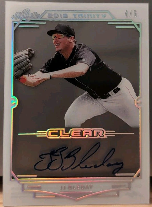 J. J. BLEDAY 2019 Leaf Trinity Clear AUTO Silver SP 4/5 Marlins Athletics A's JJ