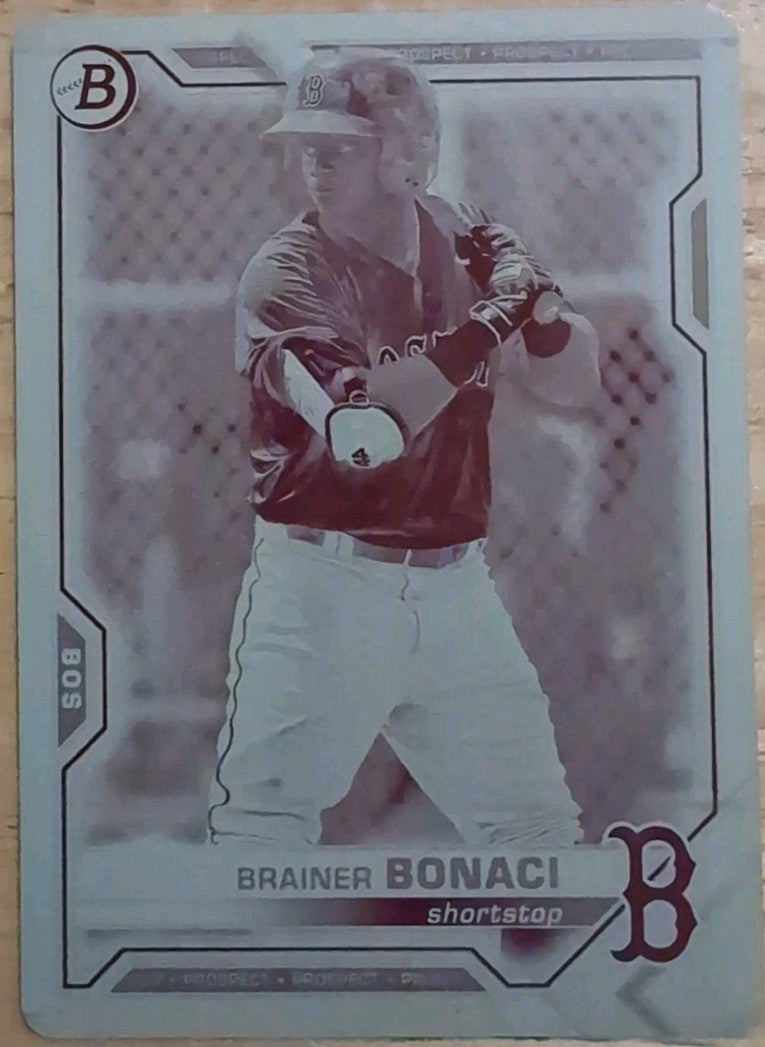 BRAINER BONACI 2021 Topps Bowman Draft RC PRINTING PLATE SP #1/1 Red Sox One of