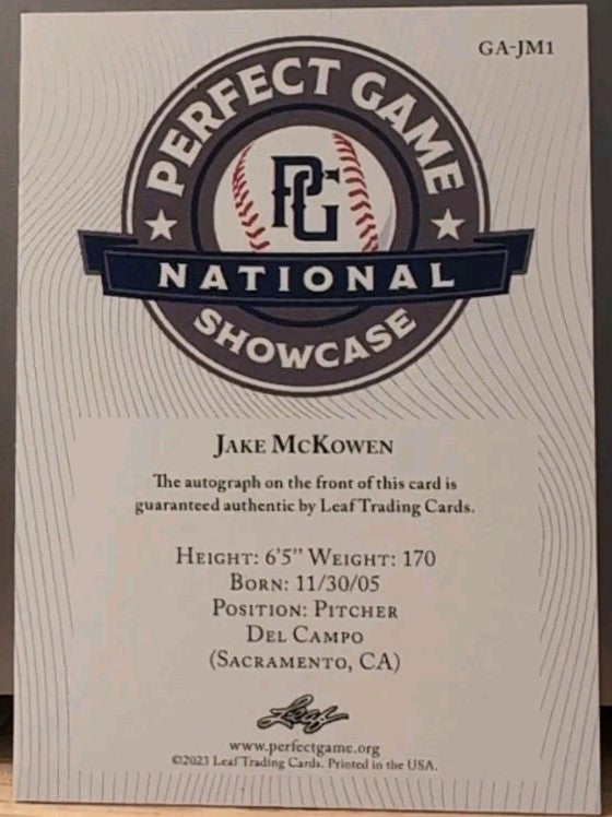 JAKE McKOWEN 2023 Leaf Perfect Game National Showcase Just Gems AUTO PINK SP 1/1