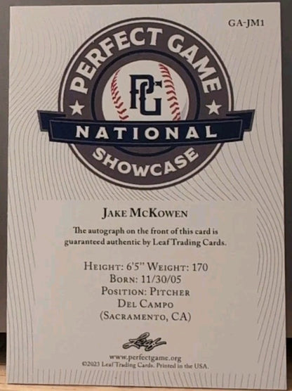 JAKE McKOWEN 2023 Leaf Perfect Game National Showcase Just Gems AUTO PINK SP 1/1
