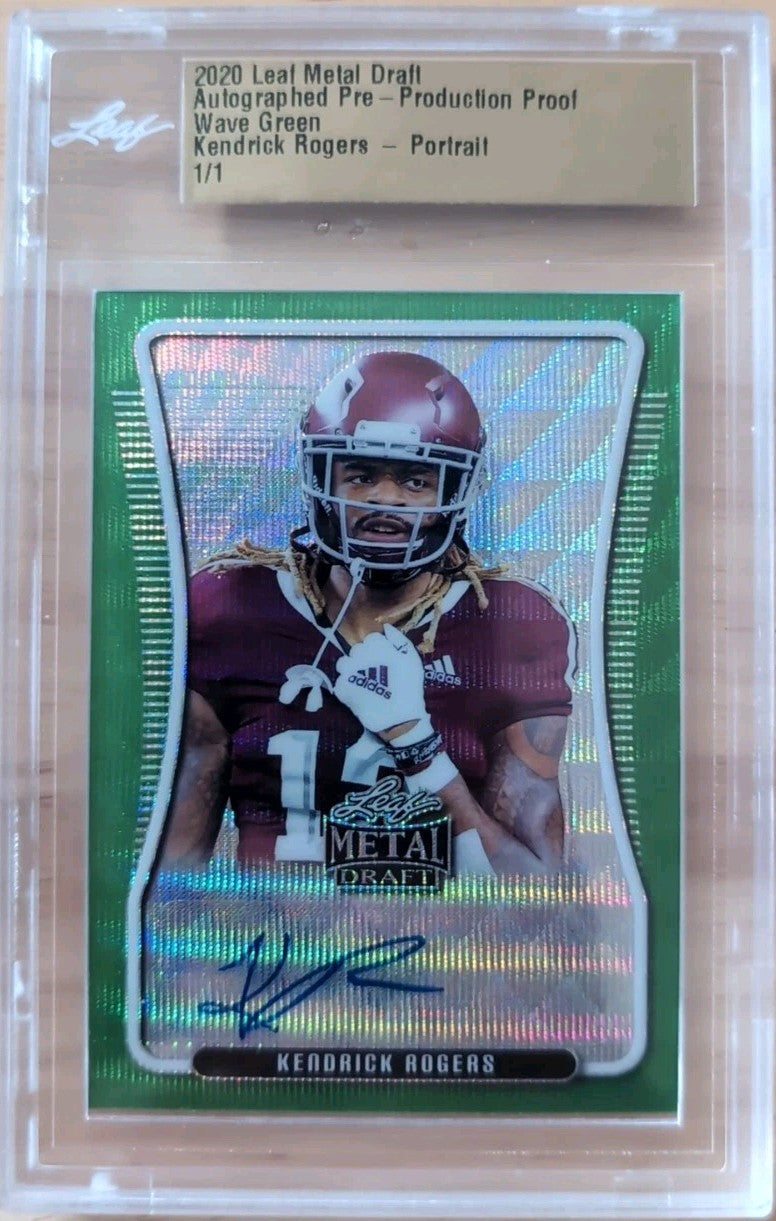KENDRICK ROGERS 2020 Leaf Metal Draft Portrait PROOF AUTO Green Wave 1/1 Cowboys
