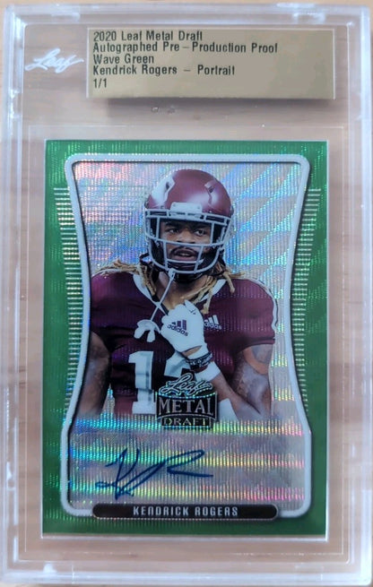 KENDRICK ROGERS 2020 Leaf Metal Draft Portrait PROOF AUTO Green Wave 1/1 Cowboys