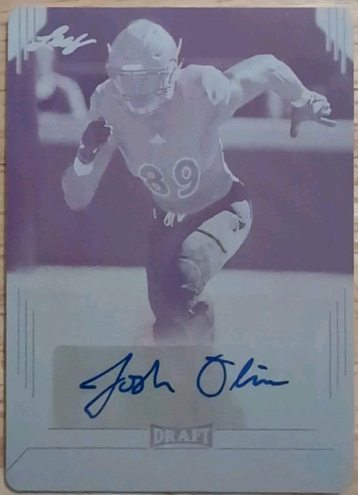 JOSH OLIVER 2019 Leaf Draft RC AUTO PRINTING PLATE SP 1/1 Jaguars Vikings Ravens
