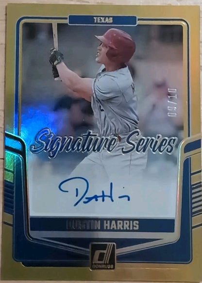 DUSTIN HARRIS 2024 Panini Donruss Signature Series RC AUTO GOLD SP #9/10 Rangers
