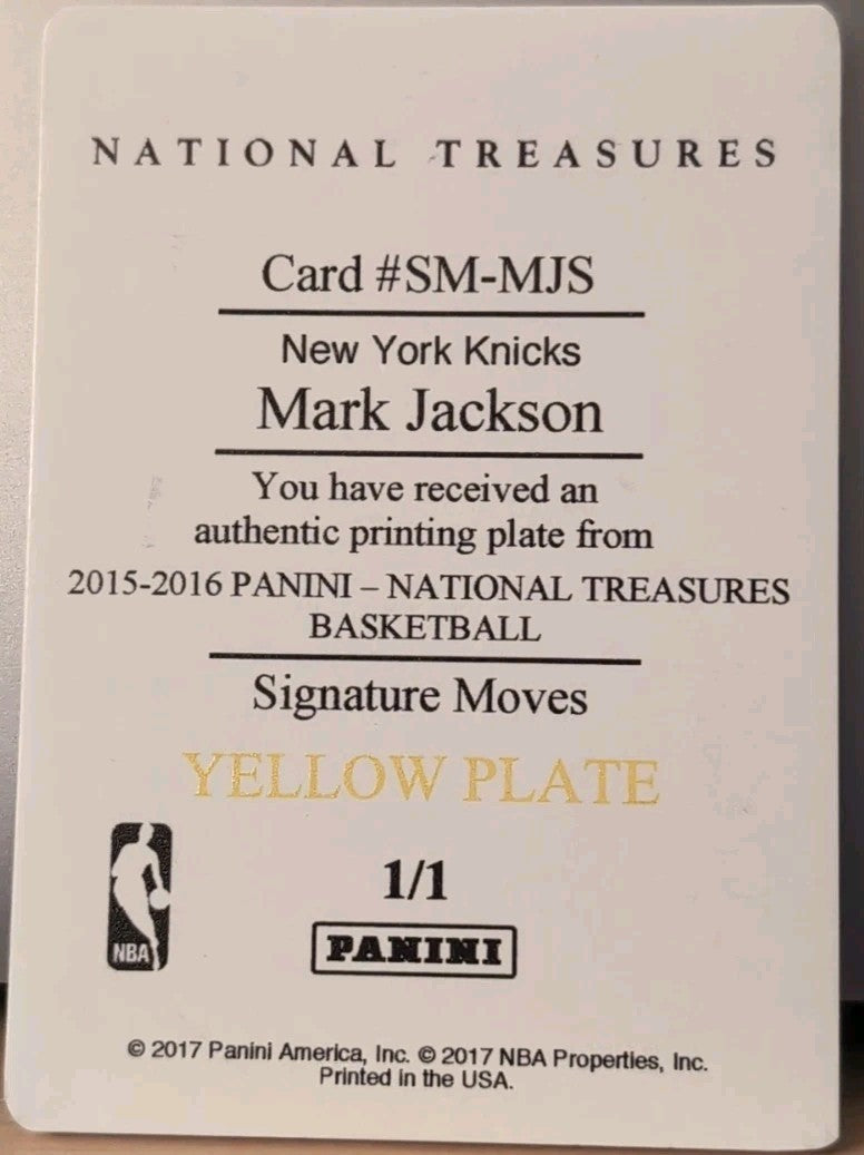 MARK JACKSON 2015-16 National Treasures Signature Moves PRINTING PLATE SP 1/1 of