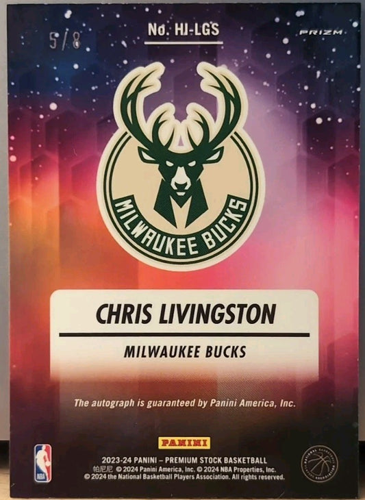 CHRIS LIVINGSTON 2023-24 Panini Premium Stock Hoops Ink RC AUTO Green #5/8 Bucks