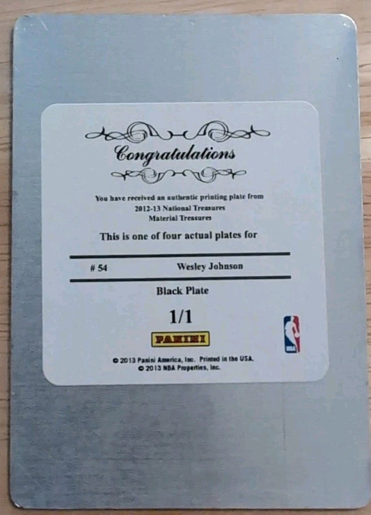 WESLEY JOHNSON 2012-13 Panini National Treasures Material PRINTING PLATE SP #1/1