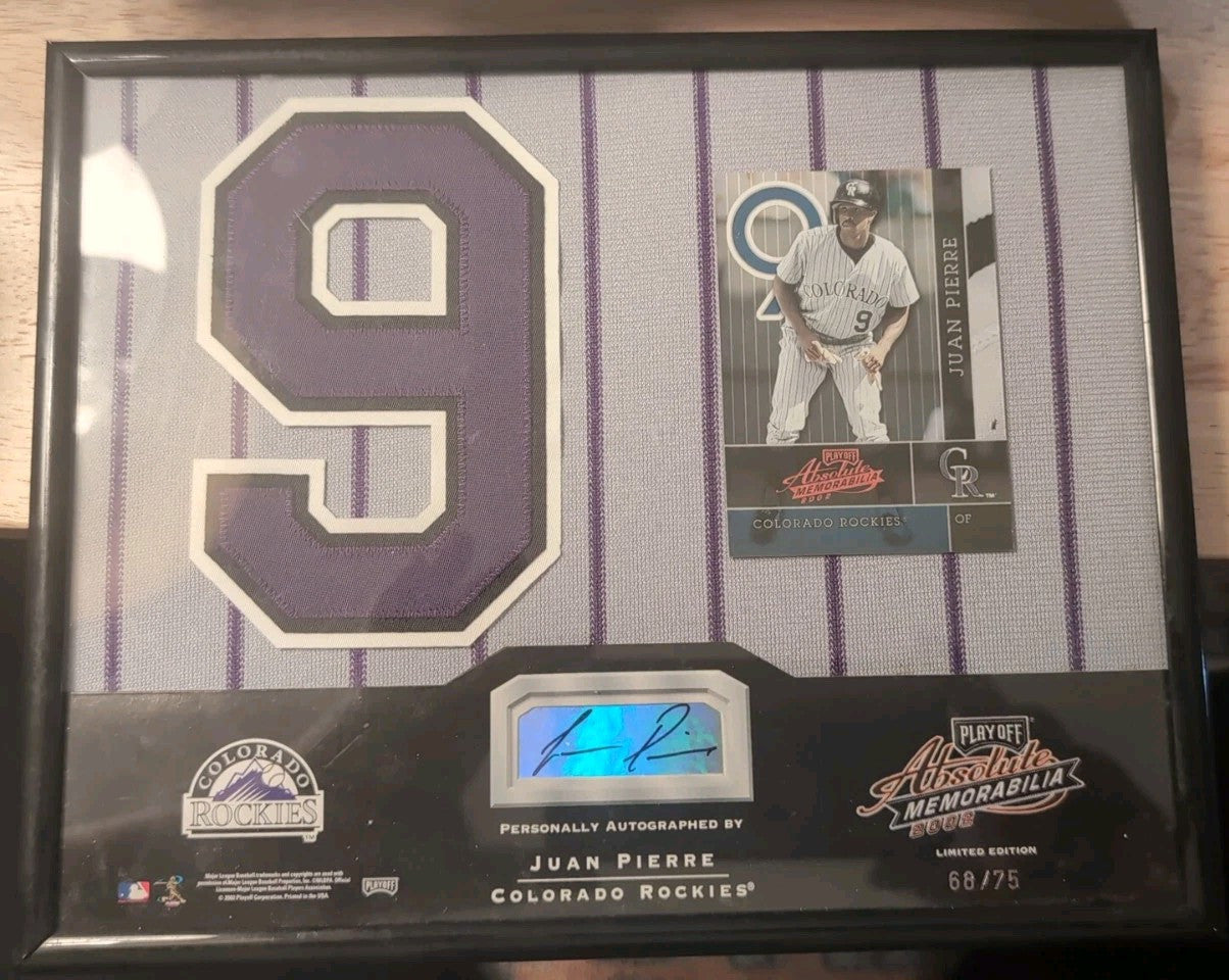 JUAN PIERRE 2002 Absolute Signing Bonus AUTO JERSEY NUMBER PATCH SP #/75 Rockies