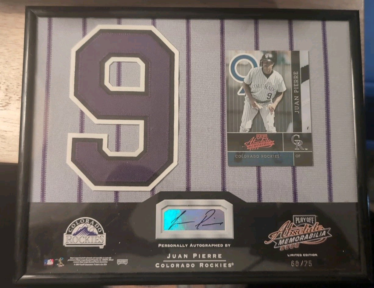 JUAN PIERRE 2002 Absolute Signing Bonus AUTO JERSEY NUMBER PATCH SP #/75 Rockies