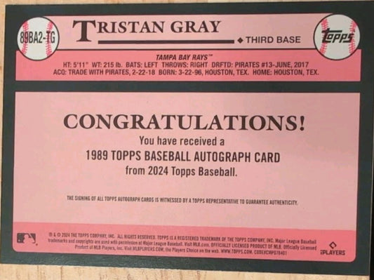 TRISTAN GRAY 2024 Topps Update 1989 35th Anniversary RC AUTO SP Rays White Sox