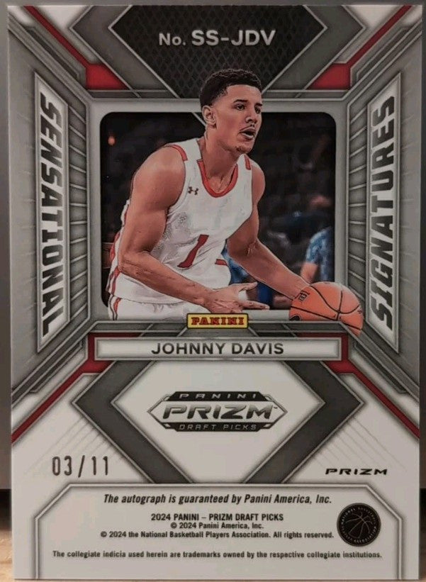 JOHNNY DAVIS 2024-25 Panini Prizm Draft Picks AUTO Red Shimmer FOTL #/11 Wizards