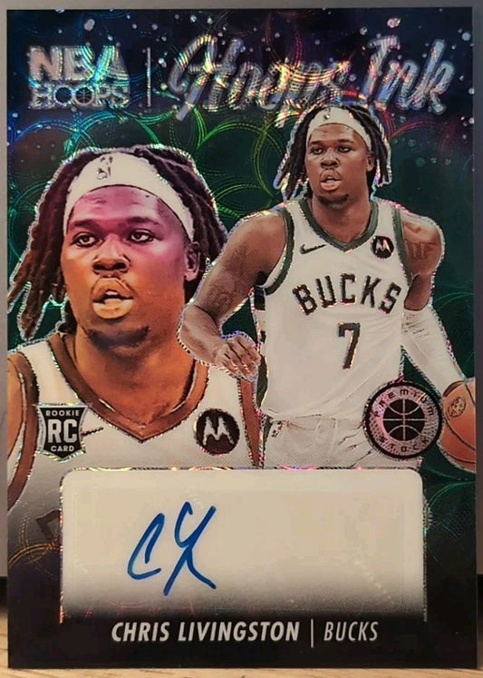 CHRIS LIVINGSTON 2023-24 Panini Premium Stock Hoops Ink RC AUTO Green #5/8 Bucks