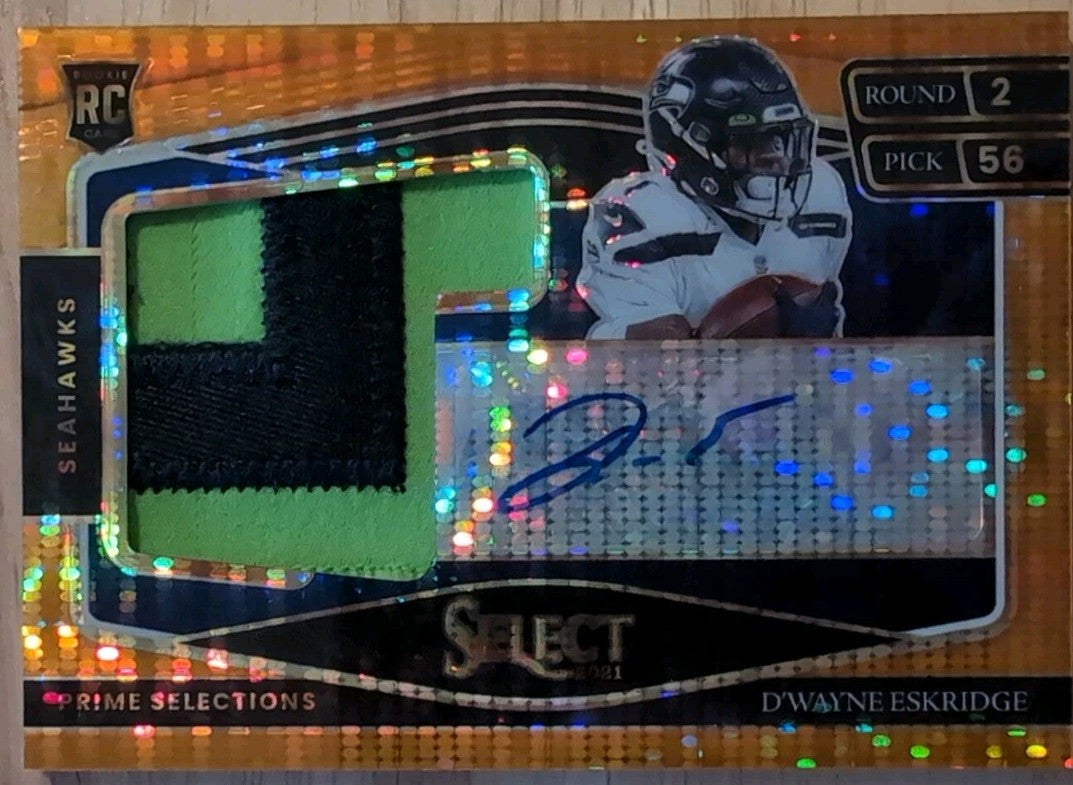 DWAYNE ESKRIDGE 2021 Panini Select DUAL AUTO Jersey PATCH Neon Orange Prizm 1/25