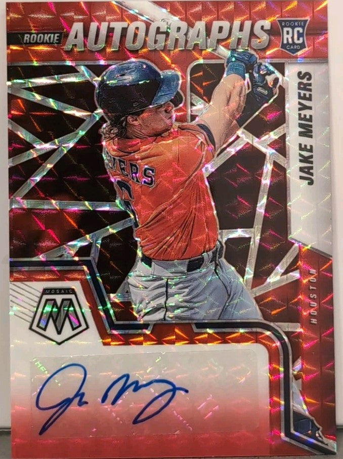 JAKE MEYERS 2022 Panini Mosaic Choice Red Holo Prizm RC AUTO SP Houston Astros