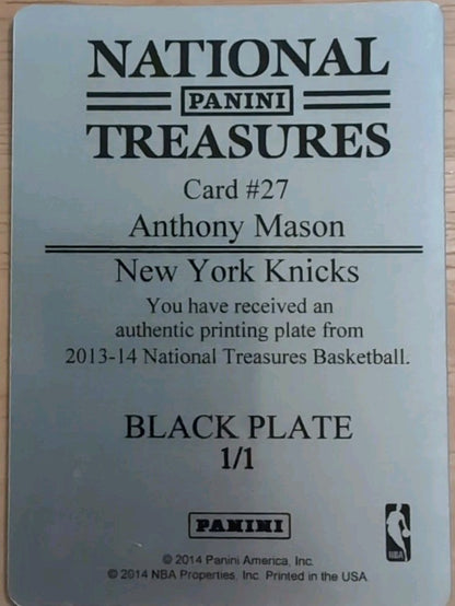 ANTHONY MASON 2013-14 Panini National Treasures NBA Game Gear PRINTING PLATE 1/1