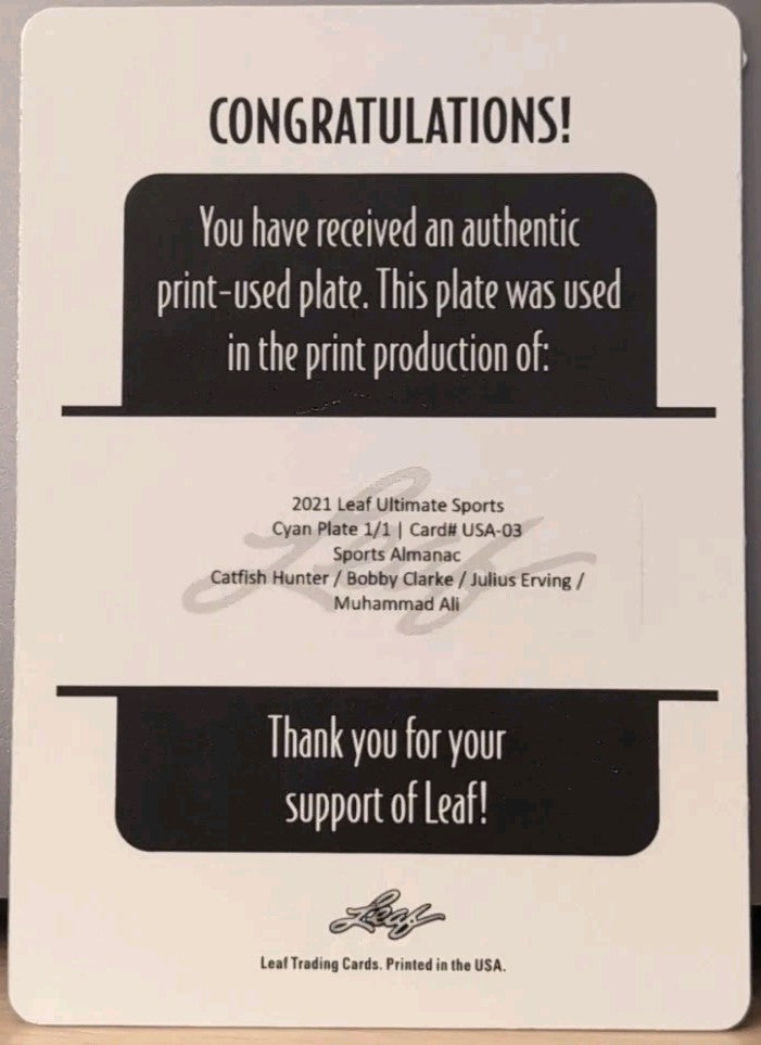Muhammad ALI Catfish HUNTER Dr. J Bobby CLARKE 2021 Ultimate PRINTING PLATE #1/1