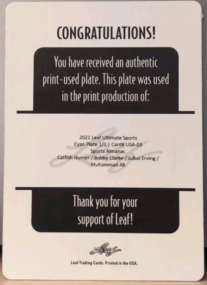 Muhammad ALI Catfish HUNTER Dr. J Bobby CLARKE 2021 Ultimate PRINTING PLATE #1/1