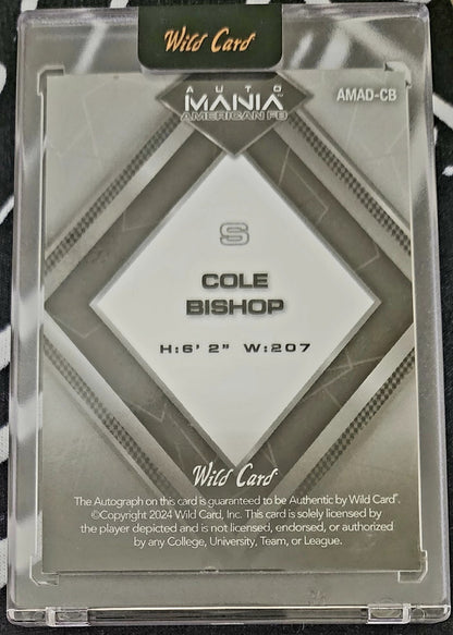 COLE BISHOP 2024 Wild Card Mania American FB RC AUTO Fireworks SP 1/1 Bills Utah