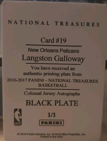 LANGSTON GALLOWAY 2016-17 Panini National Treasures PRINTING PLATE #1/1 Pelicans