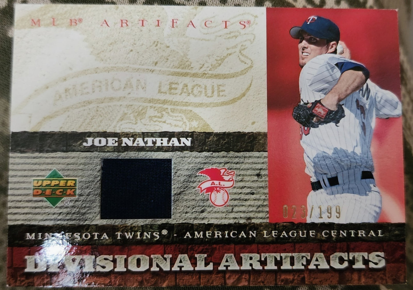 JOE NATHAN 2007 Upper Deck Divisional Artifacts Game Used Jersey SP #/199 Twins