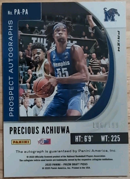 PRECIOUS ACHIUWA 2020-21 Panini Prizm Draft Picks AUTO Red #/199 Knicks Memphis
